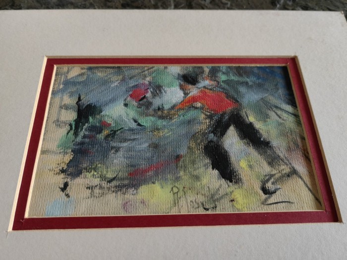 Toreador, guasa pe carton R.Iosif, Iosif ROSENBLUT, semnat, cu passepartout, 10x17 cm, inramat