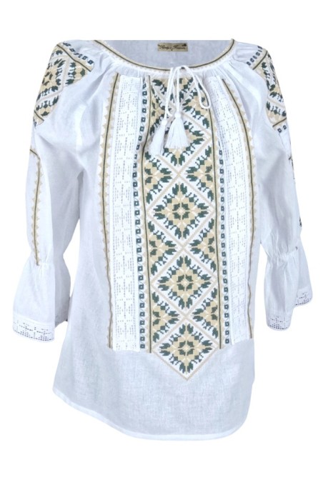 Bluza tip ie dama RDB2, alb pur/verde , marimea M