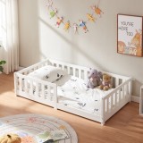 Pat copii Tanna 80x160 cm alb, din lemn, cu protectie laterala