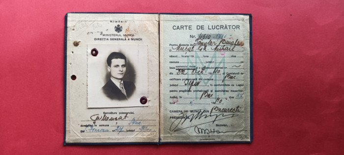 Bucuresti Bukarest Carnet de lucrator Tamplar Binale 1940