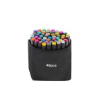 Set 48 Markere Colorate, 2 Capete (Subtire &amp; Gros), cu Geanta Depozitare - Ideal Desen, Schite, Pictura
