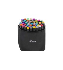 Set 48 markere, 2 capete subtire si gros, cu geanta de depozitare, multicolore