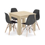 Cumpara ieftin Set masa pentru sufragerie/living + 4 scaune Osaka negru, Artool, lemn, stejar sonoma, 80x80x75 cm, Leobert