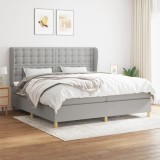 VidaXL Pat box spring cu saltea, gri deschis, 200x200 cm, textil