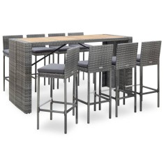 vidaXL Set mobilier bar exterior 9 piese gri poliratan ?i lemn acacia foto
