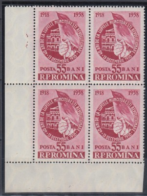 1958 LP 468 - 40 ANI DE LA LUPTELE MUNCITORILOR DECEMBRIE 1918 BLOC 4 TIMBRE MNH foto