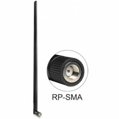 Antena WLAN 802.11 b/g/n RP-SMA plug 9 dBi omnidirectional with tilt joint Negru, Delock 88450