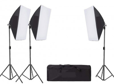 Kit de 3 softboxuri, 3 trepiezi reglabili 200 cm, fara becuri, geanta de transport inclusa foto