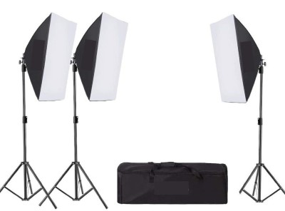 Kit de 3 softboxuri, 3 trepiezi reglabili 200 cm, fara becuri, geanta de transport inclusa foto