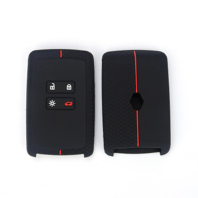 Husa Cheie Silicon, Renault Megane, Kadjar, Captur, Clio, 4 Butoane , Smartkey, Neagra cu dunga rosie AutoProtect KeyCars foto