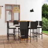Set mobilier bar de grădină cu perne, 9 piese, negru, poliratan