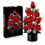 Cumpara ieftin Buchet Trandafiri Rosii de Construit, 822 Piese, Set Constructie Flori Decorative, Model Elegant in Vaza, Design Realist, Durabil si Creativ, Pentru A