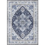 Covor Premium Belgian Model Alaska P0148-899, Marime 120 x 160 cm, Albastru, Antialergic, Poliester Reciclat, Living, Dormitor, Sufragerie, Birou