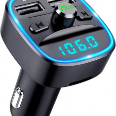 FTransmitter pentru mașină Bluetooth 5.0, TEUMI Blue Ambient Light Bluetooth Car