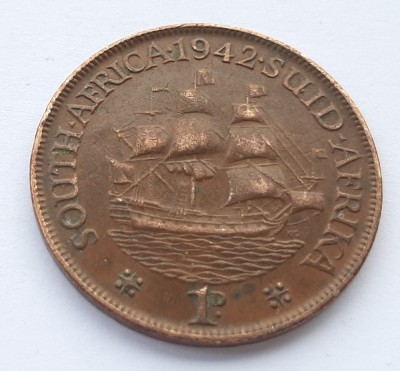 54. Moneda Africa de Sud 1 penny 1942 foto