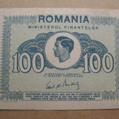 B508- BANCNOTA 100 lei Mihai 1945 stare buna. Aproape UNC.