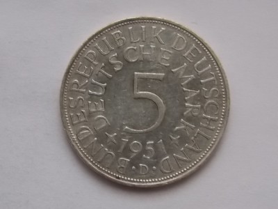 5 MARK 1951 D GERMANIA-argint foto