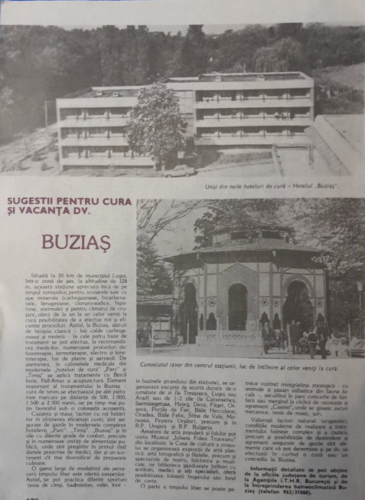1986 Reclama Hotel BUZIAS comunism 24x16 epoca aur TIMIS turism balneoclimateric