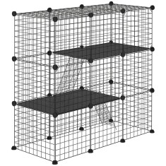 PawHut Țarc Modular pentru Animale de Companie de Talie Mică, cu Panouri și Accesorii, 105x45x105 cm, Negru | Aosom Romania