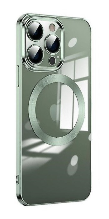 Husa Luxury MagSafe compatibila cu iPhone 15, Full protection, Margini colorate, Verde