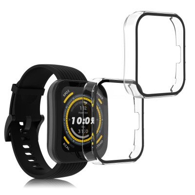 Set 2 Huse Kwmobile cu sticla securizata pentru Amazfit Bip 5, Transparent, Plastic, KWM000024ZC001C foto