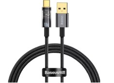 CABLU alimentare si date Baseus Explorer, Fast Charging Data Cable pt. smartphone, USB la USB Type-C 100W, 1m, Auto Power-Off, negru transparent &amp;quot;CATS foto