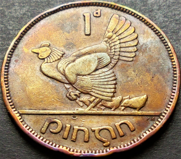 Moneda istorica 1 PENNY PINGIN - IRLANDA, anul 1943 *cod 1448 = patina curcubeu