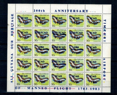 Guyana 1984 - Fluturi, aniversare, supratipar, KLB neuzat foto