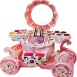 Trusa de machiaj pentru copii cu masuta muzicala si lumini, Set Make-Up, solubile in apa, oglinda si accesorii, Non-Toxic, Roz