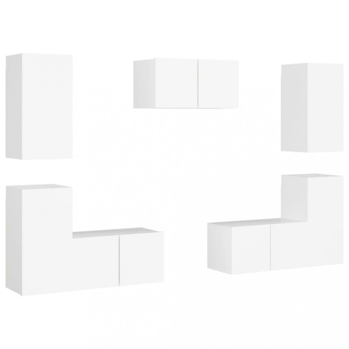 Set dulapuri TV, 6 piese, alb, lemn prelucrat