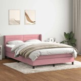 vidaXL Pat box spring cu saltea, roz, 140x220 cm, catifea 3318242
