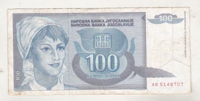 bnk bn Iugoslavia 100 dinari 1992 circulata foto