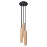Lampă Suspendată Lino Lemn Natural Lemn 3 Bec Tub Scandinav De Interior