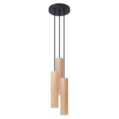 Lampă Suspendată Lino Lemn Natural Lemn 3 Bec Tub Scandinav De Interior foto