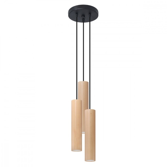 Lampă Suspendată Lino Lemn Natural Lemn 3 Bec Tub Scandinav De Interior