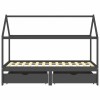Cadru pat copii cu sertare gri inchis 90x200 cm lemn masiv pin