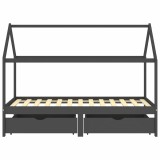 Cumpara ieftin Cadru pat copii cu sertare gri inchis 90x200 cm lemn masiv pin