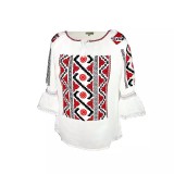 Cumpara ieftin Bluza Tip Ie Traditionala Alba cu Motiv Geometric Rosu de Dama - IMS123
