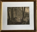 Sf sec XIX, Litografie veche / gravură Quinto Cenni pentru roman sau carte de aventuri, sticla, paspartu, ramă profesionistă, 27x23 / 16x13 cm, Scene gen, Grisaille, Realism