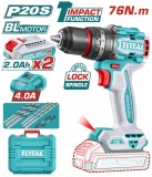 TOTAL - MASINA DE GAURIT CU PERCUTIE - 20V - 76Nm - MOTOR FARA PERII (INCLUDE 2 ACUMULATORI, 1 INCAR