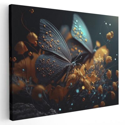 Tablou peisaj fantezie fluturi pe flori 1677 Tablou canvas pe panza CU RAMA 70x100 cm foto