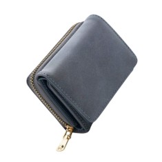 Portofel mic minimalist cu fermoar, pliabil in trei, usor si compact, Dusty Blue