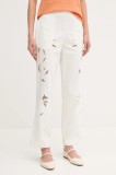 Sisley pantaloni culoarea alb, fason chinos, high waist, 48R0LF075