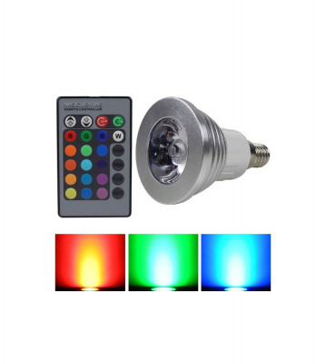Spot LED E14 3W 16 culori reglare intensitate cu telecomanda-Conținutul pachetului 1 Bucată foto