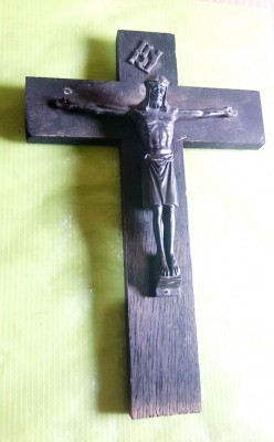 G139-Aplica Crucifix perete IISUS HRISTOS stil Gotic anii 1900 stare foarte buna foto