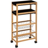 Carucior 5Five Blackwood cu 3 niveluri, bambus si MDF, 41x22x83 cm, natur si negru Household NewTrend
