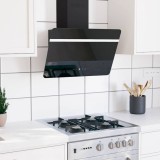 Hotă Decorativă Perete vidaXL, 60cm, Negru, Oțel+Sticlă, 297m&sup3;/h, LED, Filtru Lavabil+Carbon