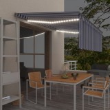 VidaXL Copertină retractabilă manual cu stor&amp;LED, albastru&amp;alb, 4x3 m