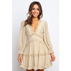 E1038-15 Rochie casual eleganta cu volanase si decupaj la spate