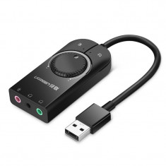 Adaptor USB Pentru Muzică Placă De Sunet Externă Ugreen - Mini Mufă De 3,5 Mm Cu Control Volum 15 Cm Negru (40964) 40964-UGREEN